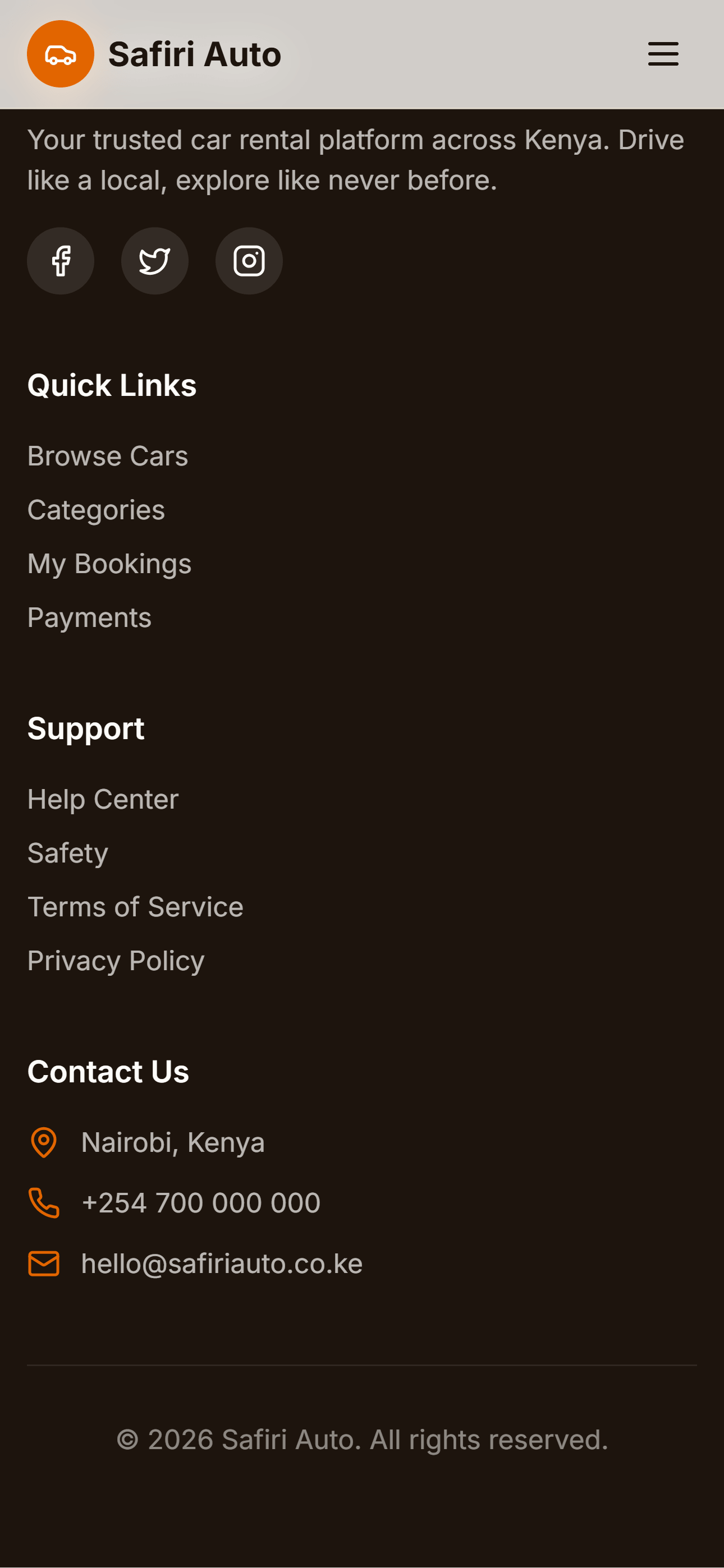Safiri Auto Mobile Responsive Footer